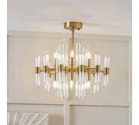 Ruma Clear Glass And Antique Brass 12 Light Pendant Ceiling Light In Gold Gold One Size
