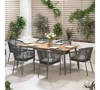 Ruma Dark Grey 6 Seater Rattan And Natural Teak Wood Dining Set Dark Grey