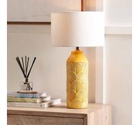 Ruma Embossed Ceramic Textured Feather Yellow Lamp For Living Room