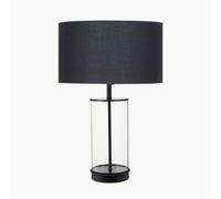 Ruma Glass Cylinder Table Lamp With Gold Detail & White Lampshade in Black Ruma Black