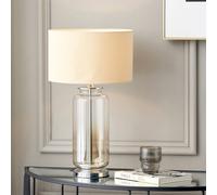 Ruma Glass Cylinder Table Lamp With Gold Detail & White Lampshade in Cream Ruma Cream