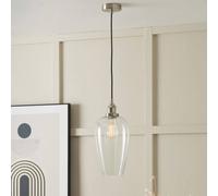 Ruma Glass Pendant Ceiling Light with Antique Silver Metal Chain Pendant in Clear Ruma Clear