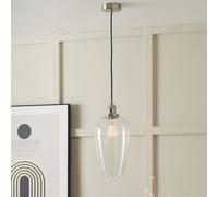 Ruma Glass Pendant Ceiling Light with Antique Silver Metal Chain Pendant in Clear Ruma Clear