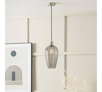 Ruma Glass Pendant Ceiling Light with Antique Silver Metal Chain Pendant in Grey Ruma Grey