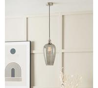 Ruma Glass Pendant Ceiling Light with Antique Silver Metal Chain Pendant in Grey Ruma Grey