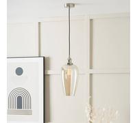 Ruma Glass Pendant Ceiling Light with Antique Silver Metal Chain Pendant in Natural Ruma Natural