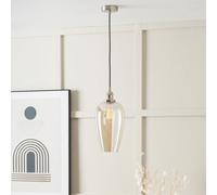 Ruma Glass Pendant Ceiling Light with Antique Silver Metal Chain Pendant in Natural Ruma Natural
