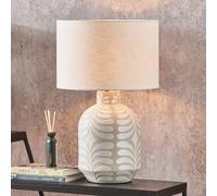 Ruma Grey And White Pattern Ceramic Table Lamp With Linen Drum Shade Grey