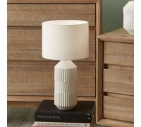 Ruma Grey Tall Geometric Textured Tall Ceramic Table Lamp Embossed Pattern In White White One Size
