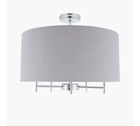 Ruma Large Linen Ceiling Pendant Light With Drum Lampshade in Grey Ruma Grey