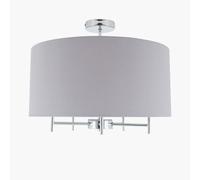 Ruma Large Linen Ceiling Pendant Light With Drum Lampshade in Grey Ruma Grey