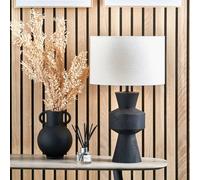 Ruma Mango Wood Contemporary Table Lamp With Linen Drum Shade In Black Black