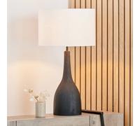 Ruma Mango Wood Curved Table Lamp Base With Linen Drum Shade In Black Black