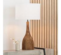 Ruma Mango Wood Curved Table Lamp Base with Linen Drum Shade in Brown Ruma Brown