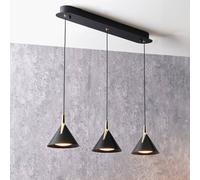 Ruma Matt Black & Gold 3 Drop LED Ceiling Light for Kitchen Island