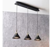 Ruma Matt Black & Gold 3 Drop LED Ceiling Light for Kitchen Island Ruma Black