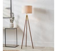 Pacific Lifestyle Gold Metal And Wood Grain Tripod Floor Lamp
