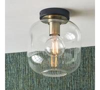 Ruma Minimalist Industrial Clear Glass Flush Dome Ceiling Light Black Base Ruma Black