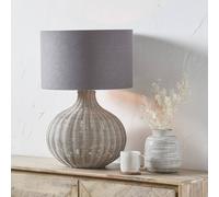 Pacific Lifestyle Grey Wash Rattan Table Lamp with Grey Linen Shade, Bedside and Living Room Light, E27 Fitting, 46 x 70cm