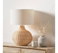 Pacific Lifestyle Natural Rattan Table Lamp with White Linen Shade, Bedside and Living Room Light, E27 Fitting, 70cm