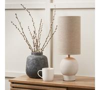 Ruma Sandstone Table Lamp with Tall Hessian Shade in Natural Ruma Natural