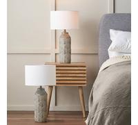 Pacific Lifestyle Bethan Embossed Grey Ceramic Table Lamp Set of 2 | Feather Pattern Scandi Table Lamp Duo | Bedside Table Lamps with Art Deco Arch Pattern