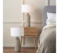 Pacific Lifestyle Bethan Embossed Grey Ceramic Table Lamp Set of 2 | Feather Pattern Scandi Table Lamp Duo | Bedside Table Lamps with Art Deco Arch Pattern