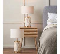Ruma Set Of 2 Carrara Natural Stone Effect Ceramic Table Lamp In Brown Brown