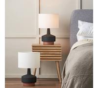Ruma Set Of 2 Elio Black And Wood Effect Textured Ceramic Table Lamp Black