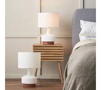 Ruma Set Of 2 Elio White And Wood Effect Textured Ceramic Table Lamp White One Size