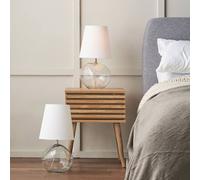 Ruma Set of 2 Hallie Clear Glass & White Shade Table Lamp Ruma White