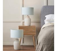 Pacific Lifestyle Duo of Kai Duck Egg Textured Ceramic Table Lamp | Set of 2 Soft Blue Scandi Bedroom Lamps | Textured Nordic Line Pattern Table Lamp Complete with Shade