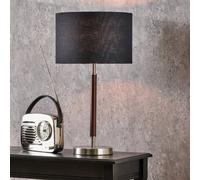 Ruma Silver & Wood Effect Table Lamp with Black Shade Ruma Silver