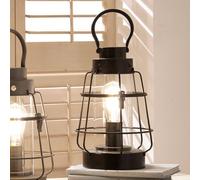 Pacific Lifestyle Black Antique Lantern | Miners Oil Lamp Victorian Lamp Shabby Chic Nautical Wooden Washed Table Lamp (Black)