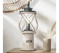 White Wood Lantern Table Lamp, White