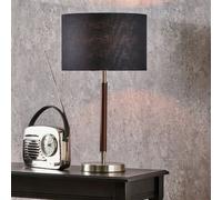 Ruma Silver & Wood Effect Table Lamp with Black Shade Ruma Silver