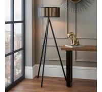 Ruma Slatted Black Wood Tripod Floor Lamp Scandi Lighting Living Room Ruma Black
