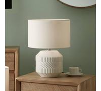 White Embossed Geo Ceramic Table Lamp, White