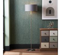Ruma Tall Living Room Floor Lamp Brushed Silver Grey Drum Lampshade Ruma Grey