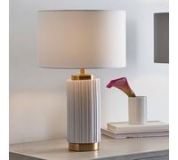 Pacific Ionic White Textured Ceramic And Gold Metal Table Lamp, White