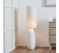 Pacific Lifestyle Large White Textured Ceramic Floor Lamp | Crackle Effect Vintage Inspired Table Lamp | Coastal Complete Lamp with Drum Shade for Living Room