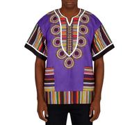 RUMAOZIA African Dashiki T-Shirt for Men 3D Printed Short Sleeve Retro Casual Hippie Africa Dashiki Tops African Cotton Shirt Unisex Tribal Festival Boho Hippie Kaftan, S Purple, 4XL