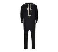 RUMAOZIA African Men's Outfit, African Outfits for Men Slim Fit Suits Long Sleeve Long Sleeve Dashiki with Gold Print and Trousers, Traditional Suit, 2 Piece Set, C Black, L