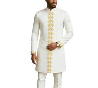 RUMAOZIA African Men's Outfit, Middle East Thobe with Trousers, African 2-Piece Set, Dashiki and Trousers, Regular Fit Dress, Dubai Arab Kaftan Clothing, Traditional Suit, O White, XXL