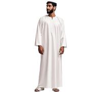 RUMAOZIA Arabic Clothing Men's Kaftan Muslim Kaftan Middle East Dishdasha Arabian Thobe Casual Embroidery Ramadan Clothing Islamic Ethnic Moroccan Thobe Long Sleeve Prayer Clothing for Men, P White,