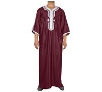RUMAOZIA Arabic Clothing Men's Kaftan Muslim Kaftan Middle East Dishdasha Arabian Thobe Casual Embroidery Ramadan Clothing Islamic Ethnic Moroccan Thobe Long Sleeve Prayer Clothing for Men, O Red, XL