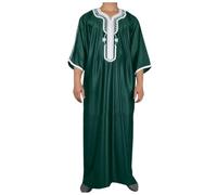 RUMAOZIA Arabic Clothing Men's Kaftan Muslim Kaftan Middle East Dishdasha Arabian Thobe Casual Embroidery Ramadan Clothing Islamic Ethnic Moroccan Thobe Long Sleeve Prayer Clothing for Men, O Green,