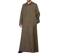 RUMAOZIA Arabic Clothing Men's Muslim Kaftan Abaya Men's Garment Robe Crew Stand Collar Thobe Arabic Prayer Eid Clothing Islamic Clothing from the Middle East Prayer Clothing for Men, H Brown, M