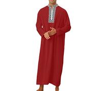 RUMAOZIA Arabic Clothing Men's Muslim Kaftan Abaya Men's Robe Crew Collar Thobe Arabic Prayer Eid Clothing Islamic Clothing From The Middle East Prayer Clothing for Men, X Red, L