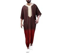 RUMAOZIA Arabic Clothing Men's Muslim Kaftan Abaya Men's Robe Crew Collar Thobe Arabic Prayer Eid Clothing Islamic Clothing From The Middle East Prayer Clothing for Men, M